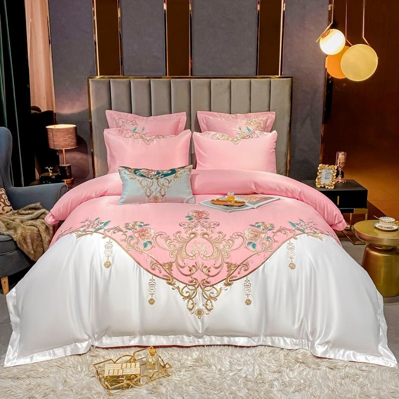 Alessia Canyon Pink Embroidery Egyptian Cotton Duvet Cover Set - RoseStraya.com