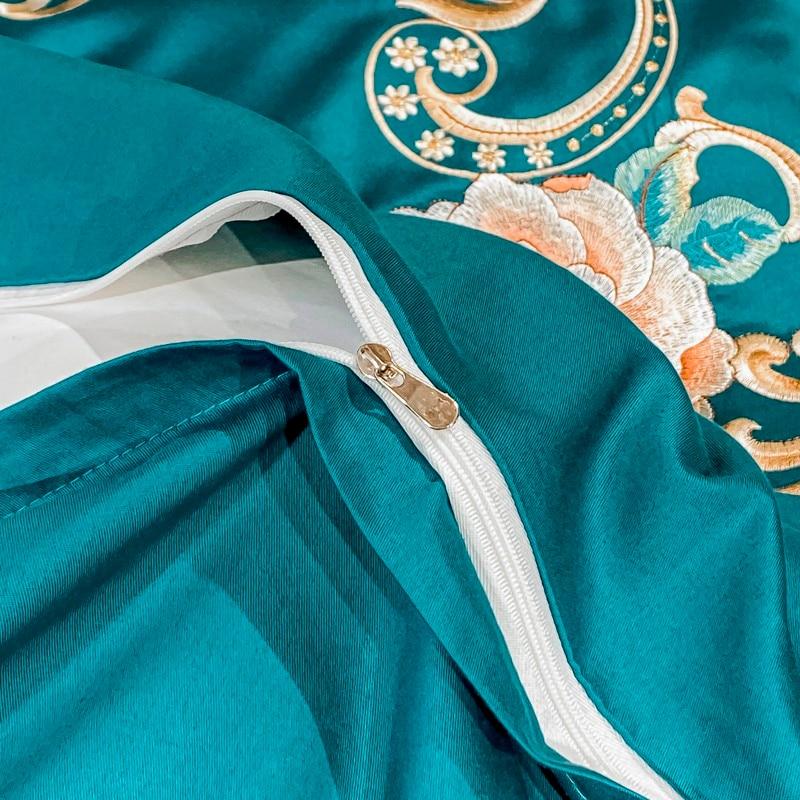 Alessia Turquoise Embroidery Egyptian Cotton Duvet Cover Set - RoseStraya.com