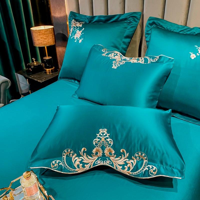 Alessia Turquoise Embroidery Egyptian Cotton Duvet Cover Set - RoseStraya.com