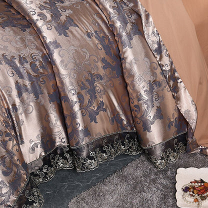 Almira Silver Brown Luxury Satin Cotton Lace Duvet Cover Set - RoseStraya.com