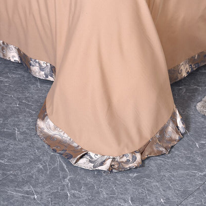 Almira Silver Brown Luxury Satin Cotton Lace Duvet Cover Set - RoseStraya.com