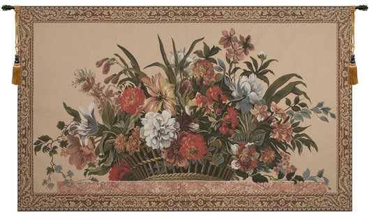 Ann's Floral Basket Large European Tapestry Wall Decor Backed with Lining & Tunnel - RoseStraya.com