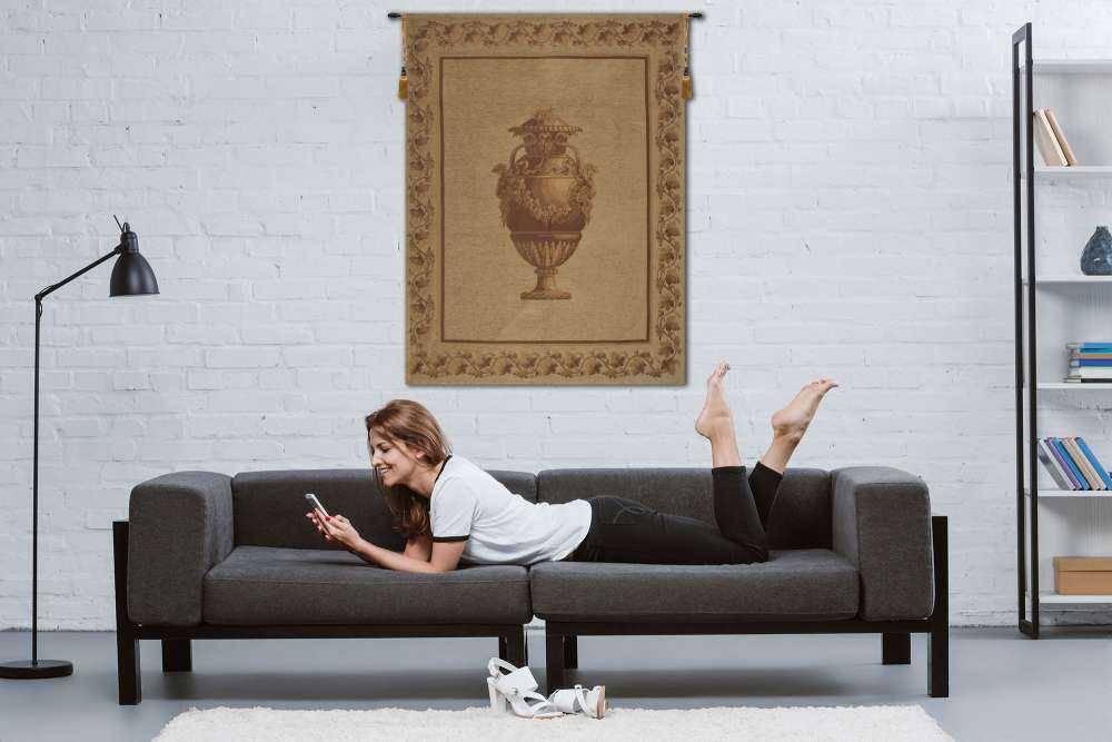 Antique Greek Urn Belgian Tapestry Wall Decor 100% Soft Cotton Chenille - RoseStraya.com