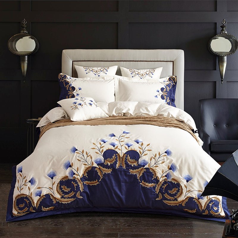 Asher Luxury Embroidered Egyptian Cotton Duvet Cover Set - RoseStraya.com