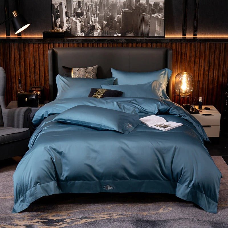 Asombrosa Teal Blue Silky Soft Egyptian Cotton Bedding Set - RoseStraya.com