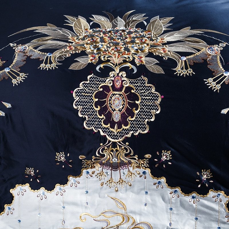 Azura Blue Egyptian Cotton Embroidery Luxury Duvet Cover Set - RoseStraya.com
