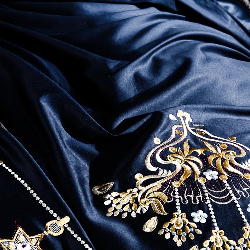 Azura Blue Egyptian Cotton Embroidery Luxury Duvet Cover Set - RoseStraya.com