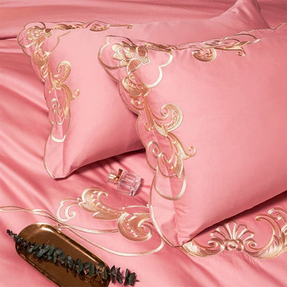 Bergenia Pink Embroidered Cotton Duvet Cover Set - RoseStraya.com