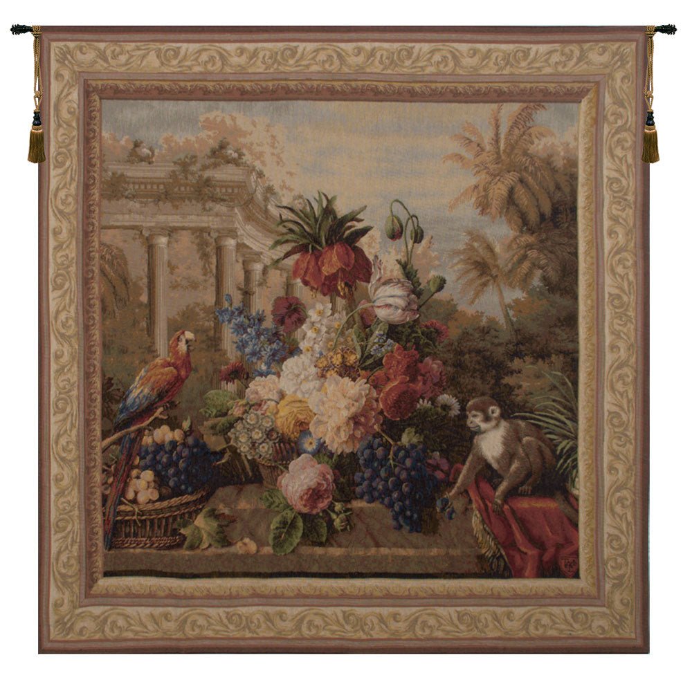Bouquet Exotique with Monkey French Tapestry - RoseStraya.com