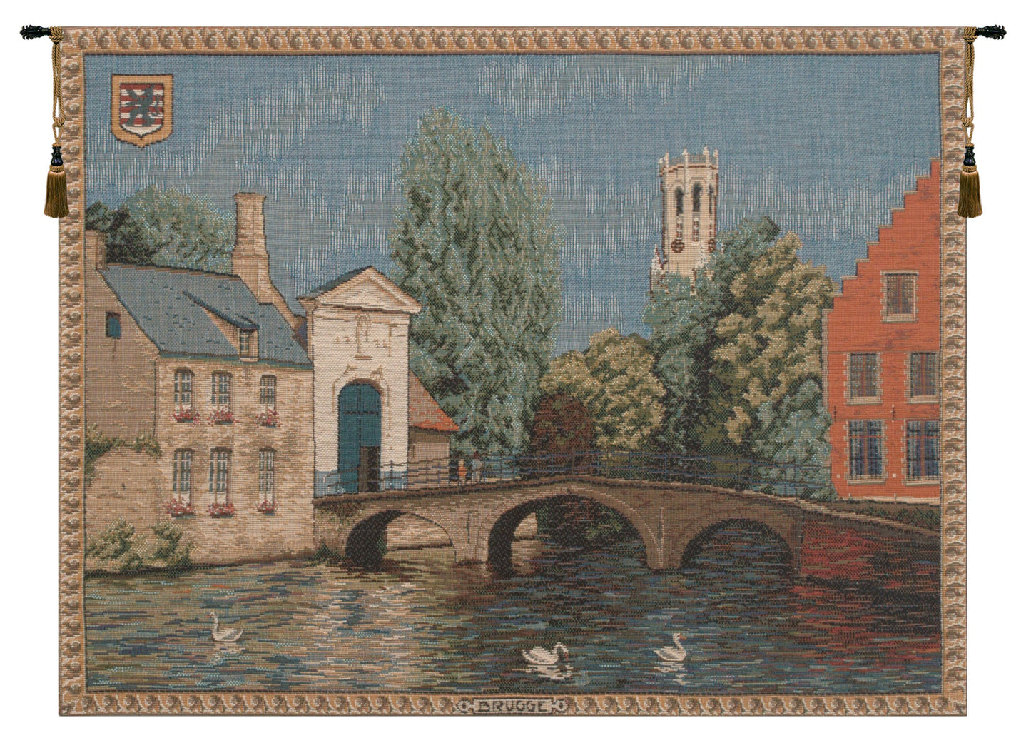 Brugges Riverside with Bridge French Tapestry - RoseStraya.com
