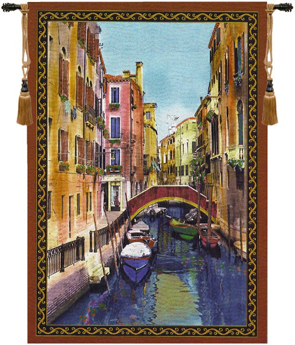 Canal with Shops Fine Art Tapestry - RoseStraya.com