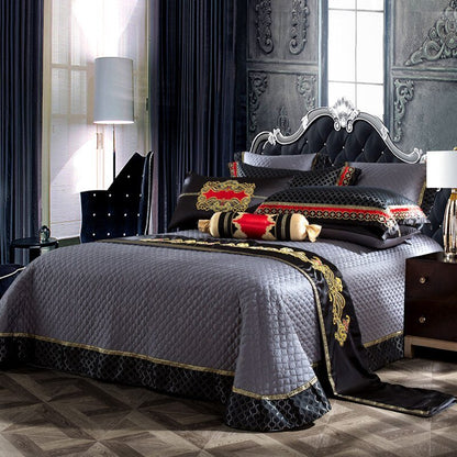 Carbonado Black Satin Egyptian Cotton Luxury Royal Duvet Cover Set - RoseStraya.com