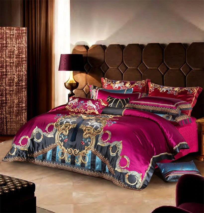 Charlene Embroidery Satin Jacquard Egyptian Cotton Duvet Cover Set - RoseStraya.com