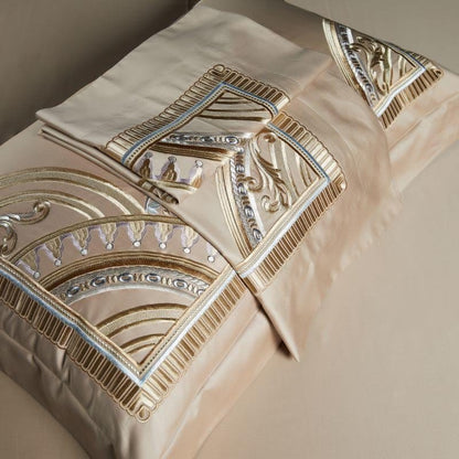 Eleanora Art Deco Embroidered Border Egyptian Cotton Duvet Cover Set - RoseStraya.com