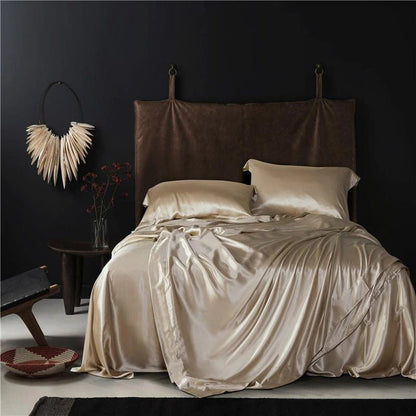 Eloisa Leather Beige Luxury Pure Mulberry Silk Bedding Set - RoseStraya.com