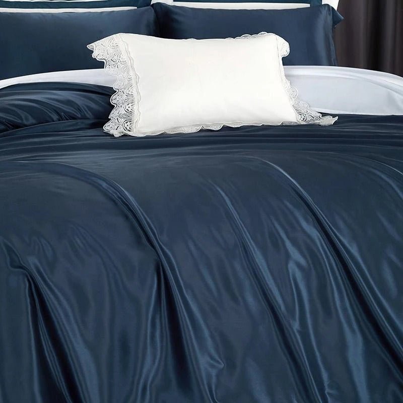 Eloisa Navy Blue Luxury Pure Mulberry Silk Bedding Set - RoseStraya.com