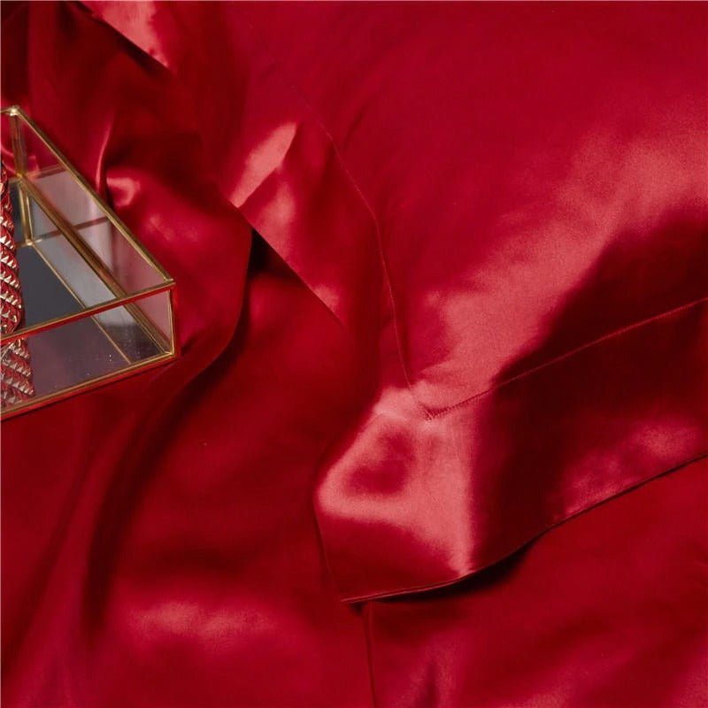 Eloisa Ruby Red Luxury Pure Mulberry Silk Bedding Set - RoseStraya.com