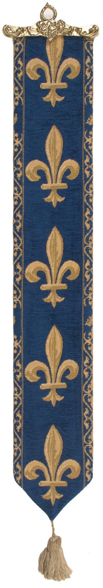 Fleur de Lys Blue I European Tapestry Bell Pull - RoseStraya.com