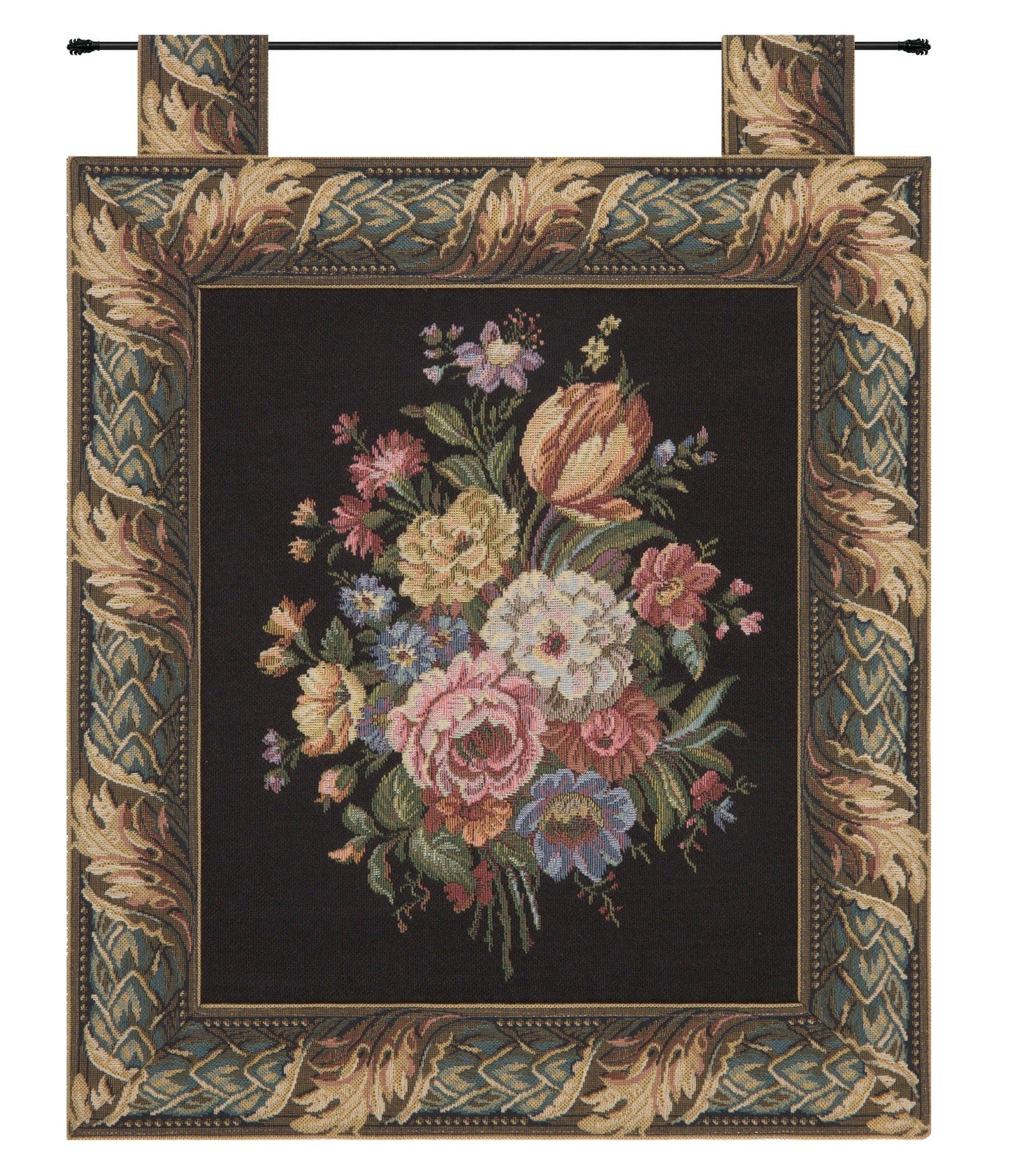 Floral Wallhanging with Loops European Tapestry Wall Art Home Office Decor - RoseStraya.com