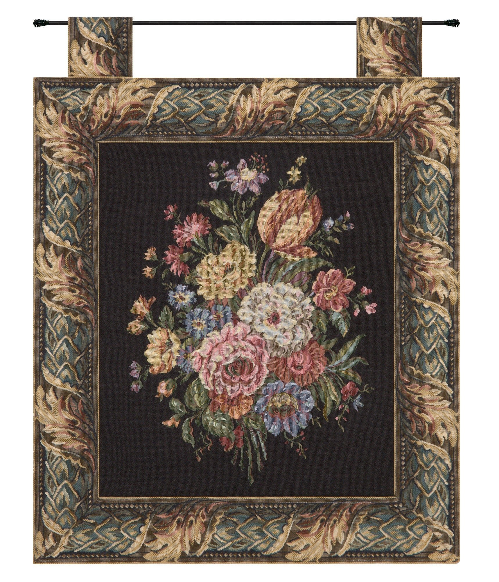 Floral Wallhanging with Loops European Tapestry Wall Art Home Office Decor - RoseStraya.com