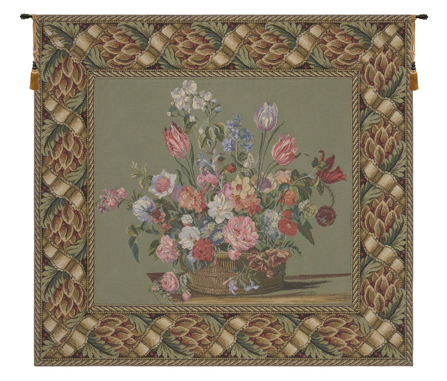 Flower Basket Green European Tapestry - RoseStraya.com