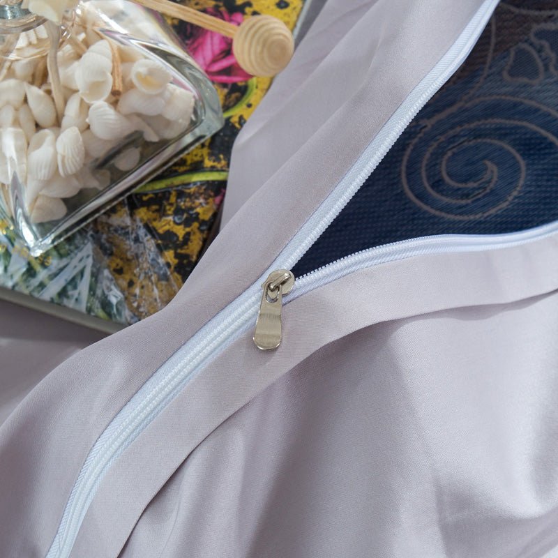 Ginchiyo Silver Golden Silk Satin Jacquard Egyptian Cotton Duvet Cover Set - RoseStraya.com