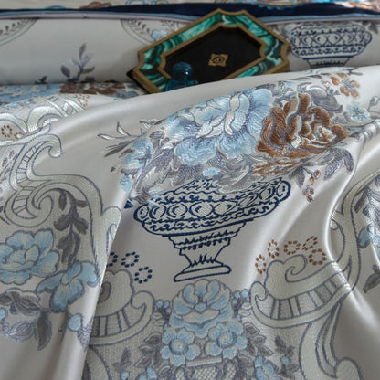 Ginchiyo Silver Golden Silk Satin Jacquard Egyptian Cotton Duvet Cover Set - RoseStraya.com