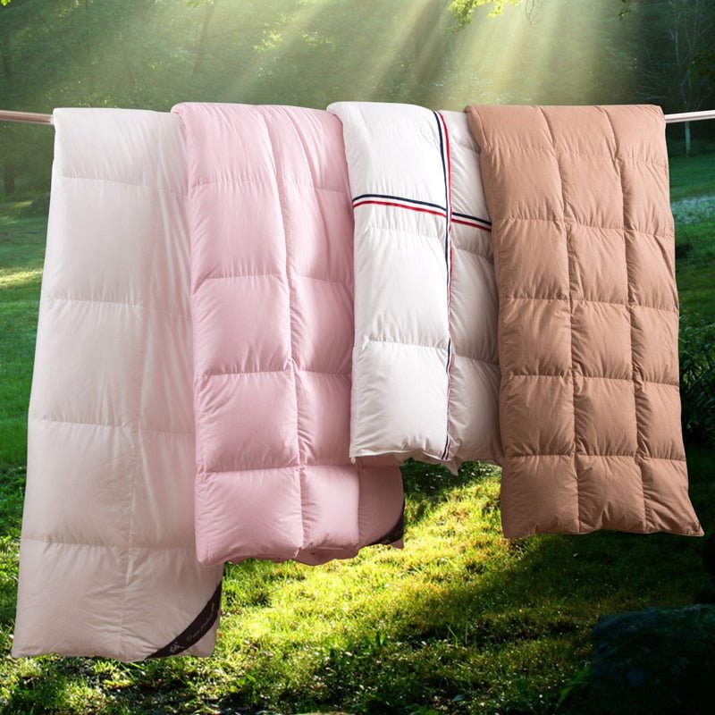 Herlinde Tri-Striped Goose Down Cotton Comforter - RoseStraya.com
