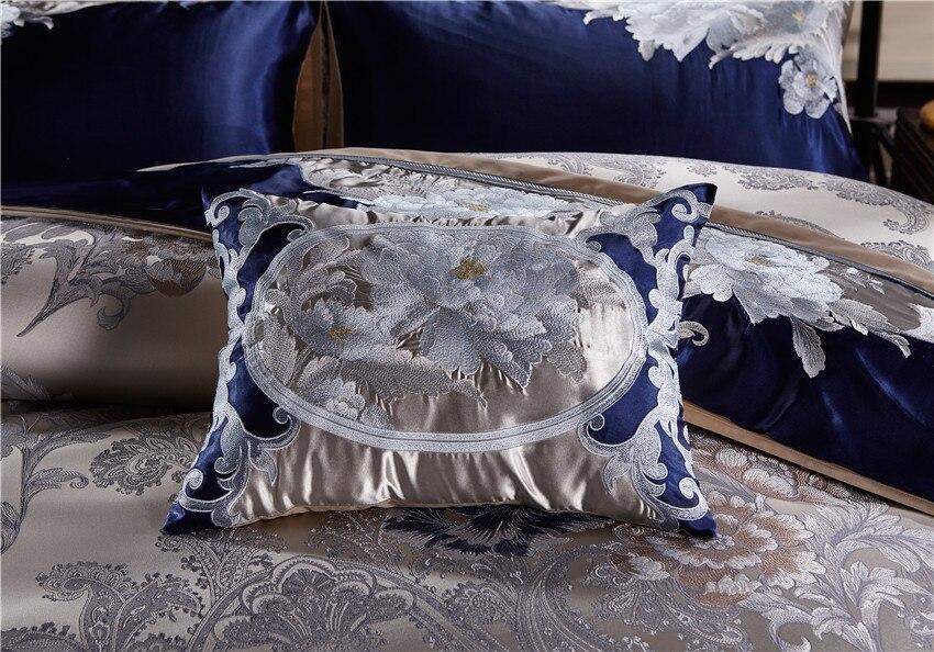 Imperio Blue Silver Silk Cotton Jacquard Luxury Chinese Duvet Cover Set - RoseStraya.com