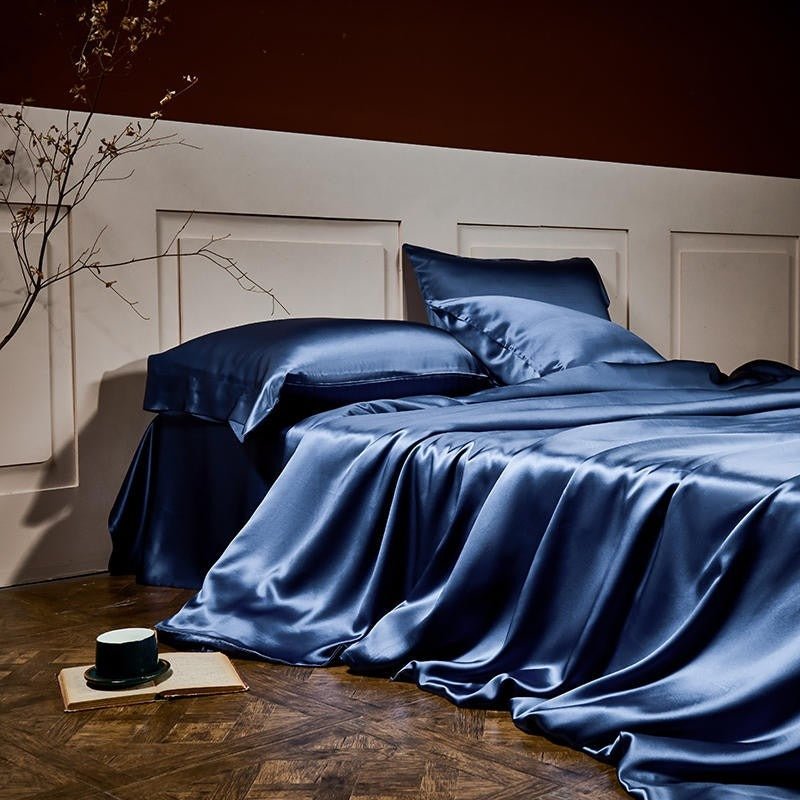 Jewel Prussian Blue Luxury Pure Mulberry Silk Bedding Set - RoseStraya.com