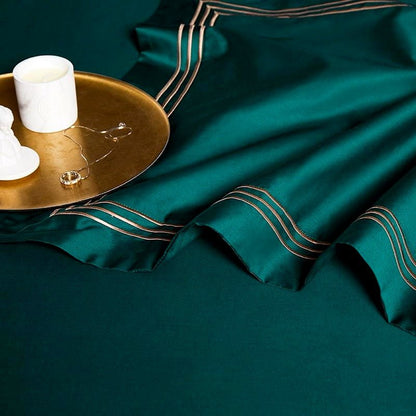 Leilah Green Embroidered Edge Egyptian Cotton Duvet Cover Set - RoseStraya.com