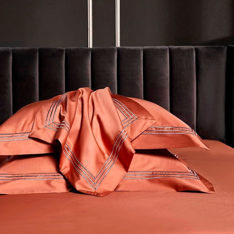 Leilah Orange Embroidered Edge Egyptian Cotton Duvet Cover Set - RoseStraya.com