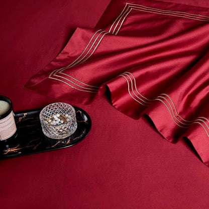 Leilah Red Embroidered Edge Egyptian Cotton Duvet Cover Set - RoseStraya.com
