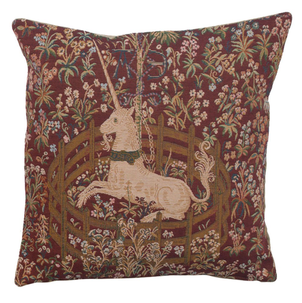 Licorne Captive In Red French Cushion - RoseStraya.com