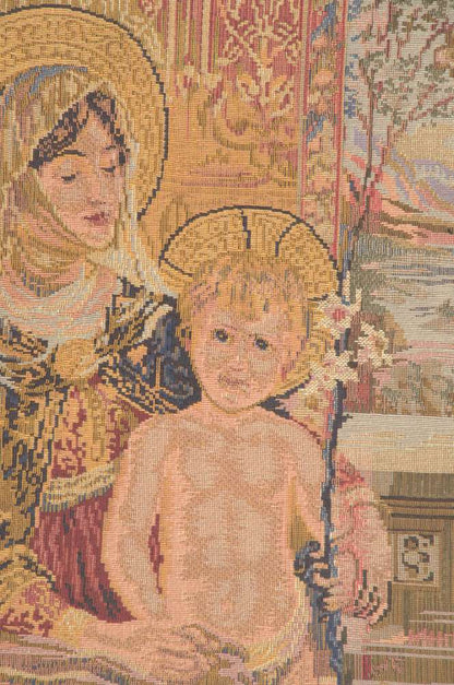 Madonna and Child Seated European Tapestry Wall Art Decor Backed w/ Lining & Tunnel - RoseStraya.com