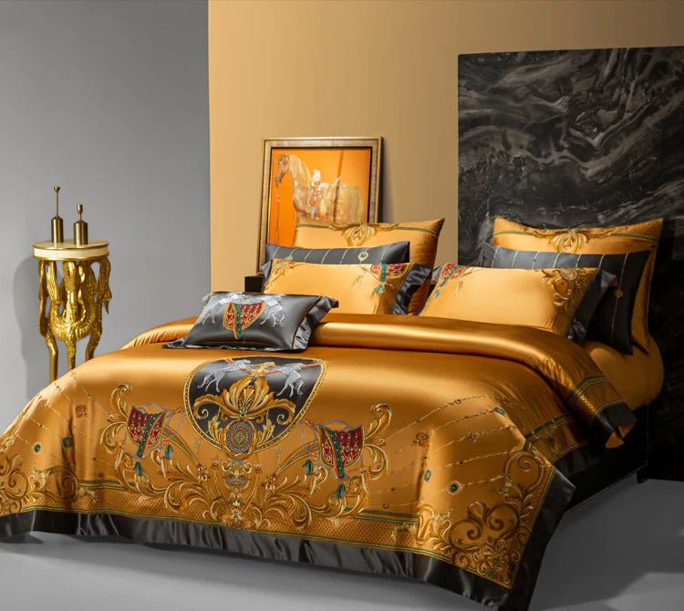 Nikki Gold Egyptian Cotton Embroidered Duvet Cover Set - RoseStraya.com
