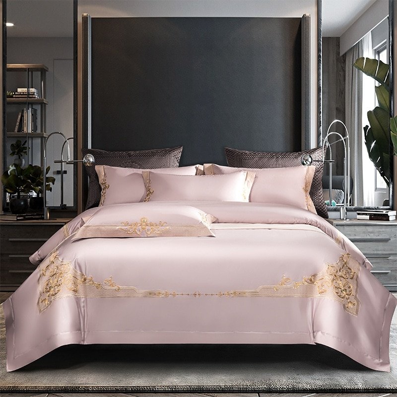 Reina Pearl Pink Luxury Egyptian Cotton Duvet Cover Set - RoseStraya.com