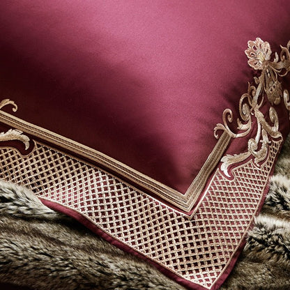 Reina Puce Red Luxury Egyptian Cotton Duvet Cover Set - RoseStraya.com