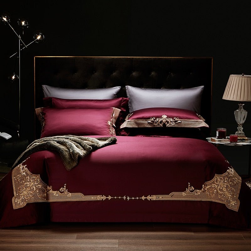 Reina Puce Red Luxury Egyptian Cotton Duvet Cover Set - RoseStraya.com