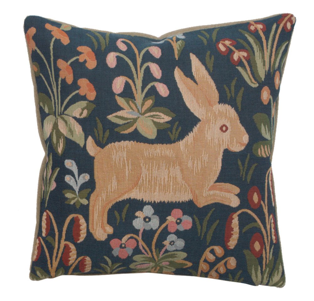 Running Rabbit in Blue French Cushion - RoseStraya.com