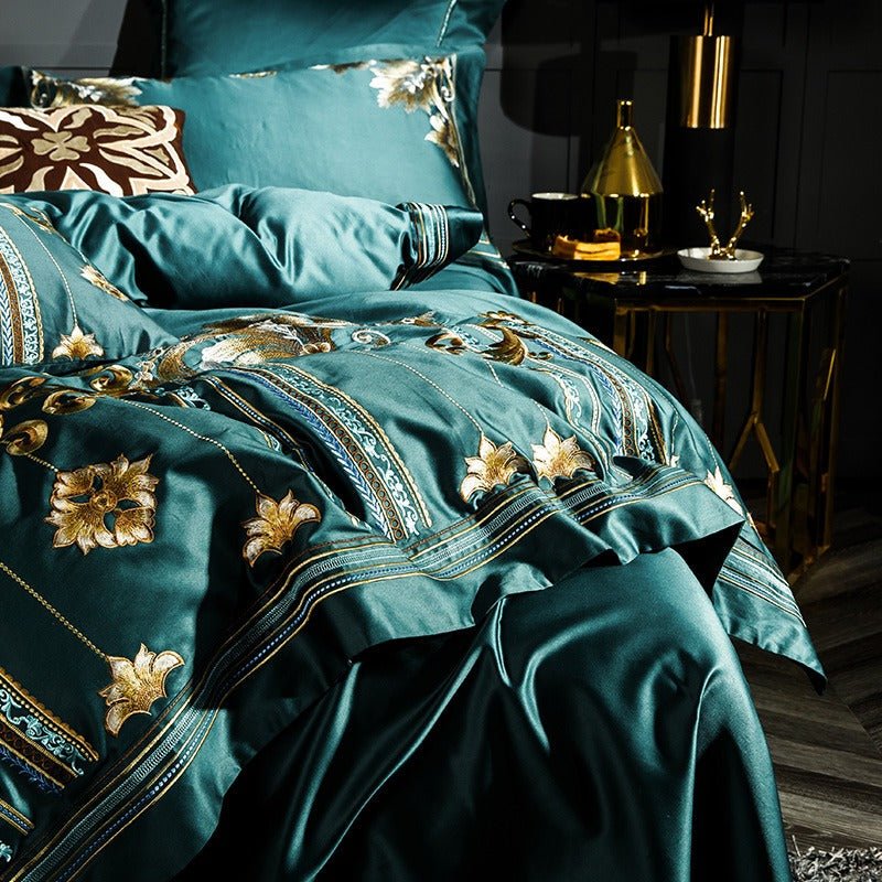 Salome Green Egyptian Cotton Luxury Embroidery Duvet Cover Set - RoseStraya.com