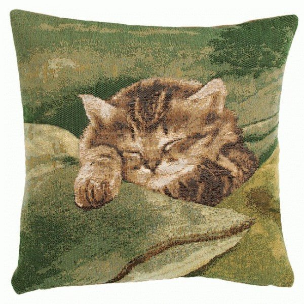 Sleeping Cat Green French Cushion - RoseStraya.com