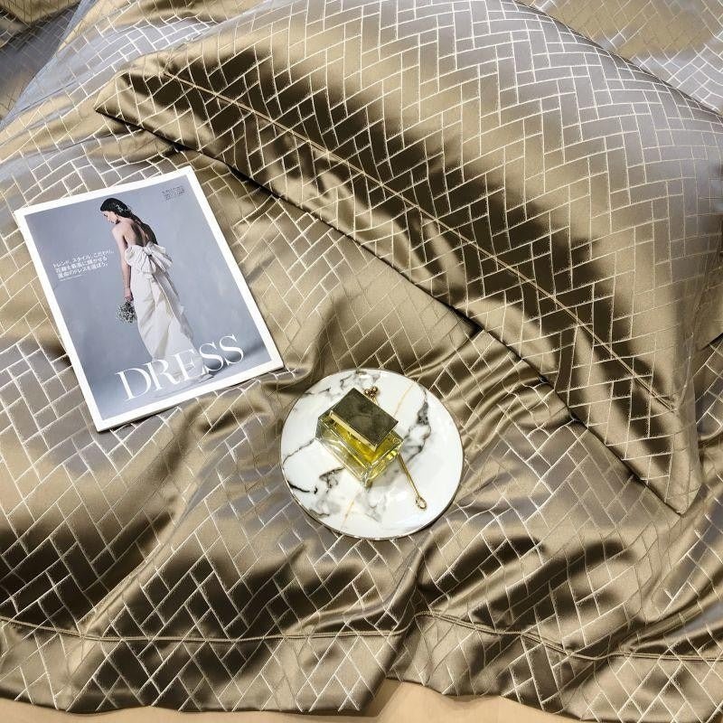 Thalia Gold Satin Cotton Duvet Cover Set - RoseStraya.com