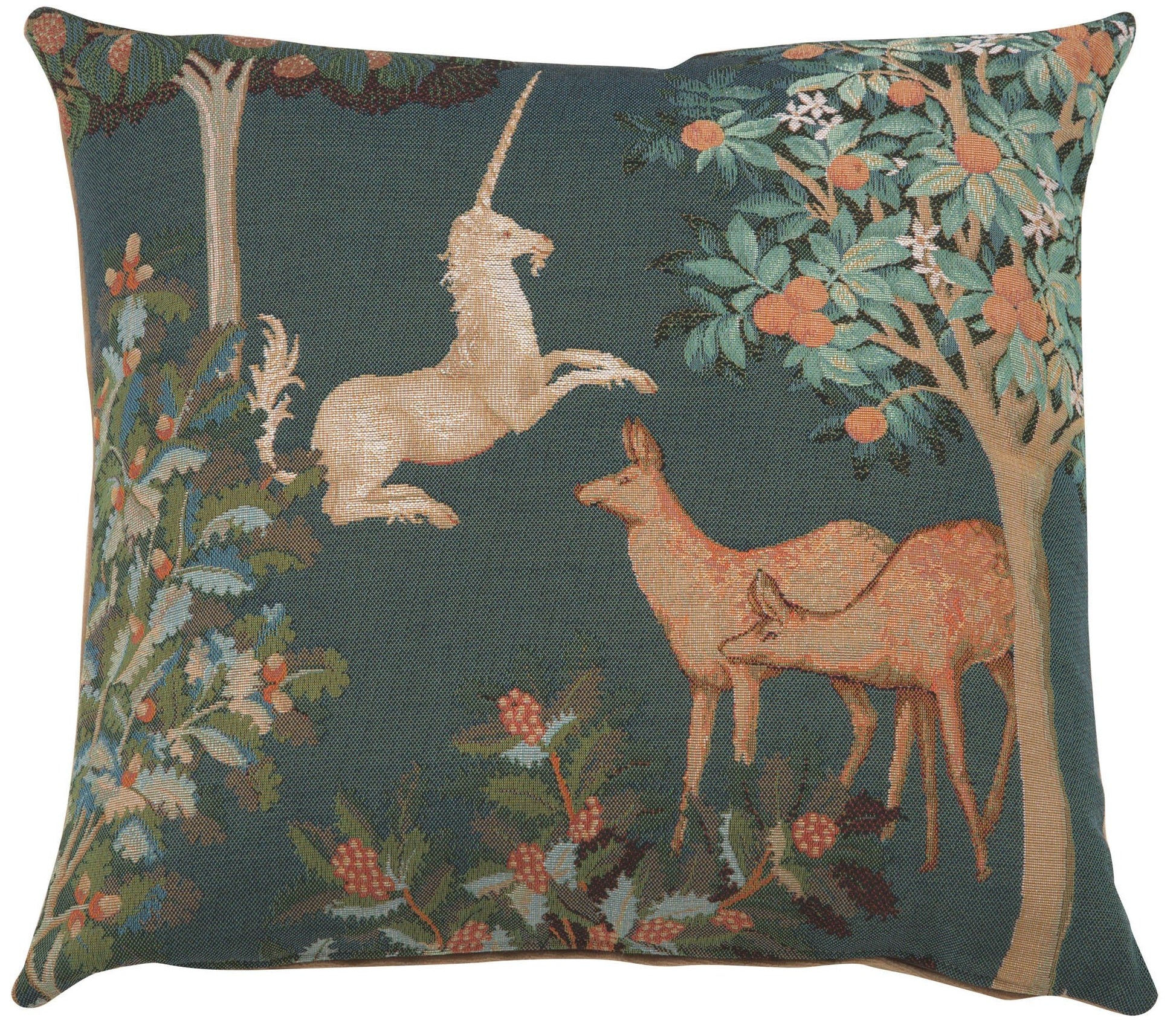 Unicorn and Does Forest Blue French Cushion - RoseStraya.com