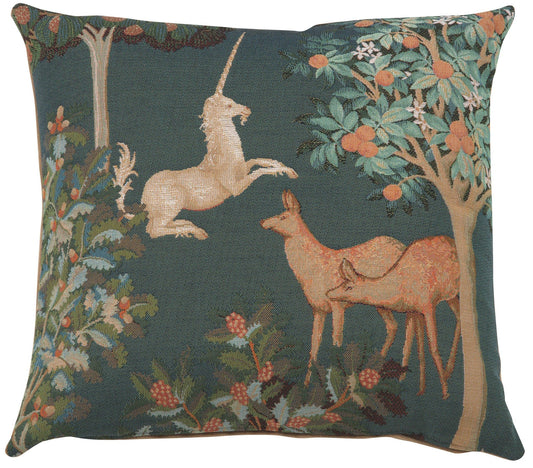 Unicorn and Does Forest Blue French Cushion - RoseStraya.com