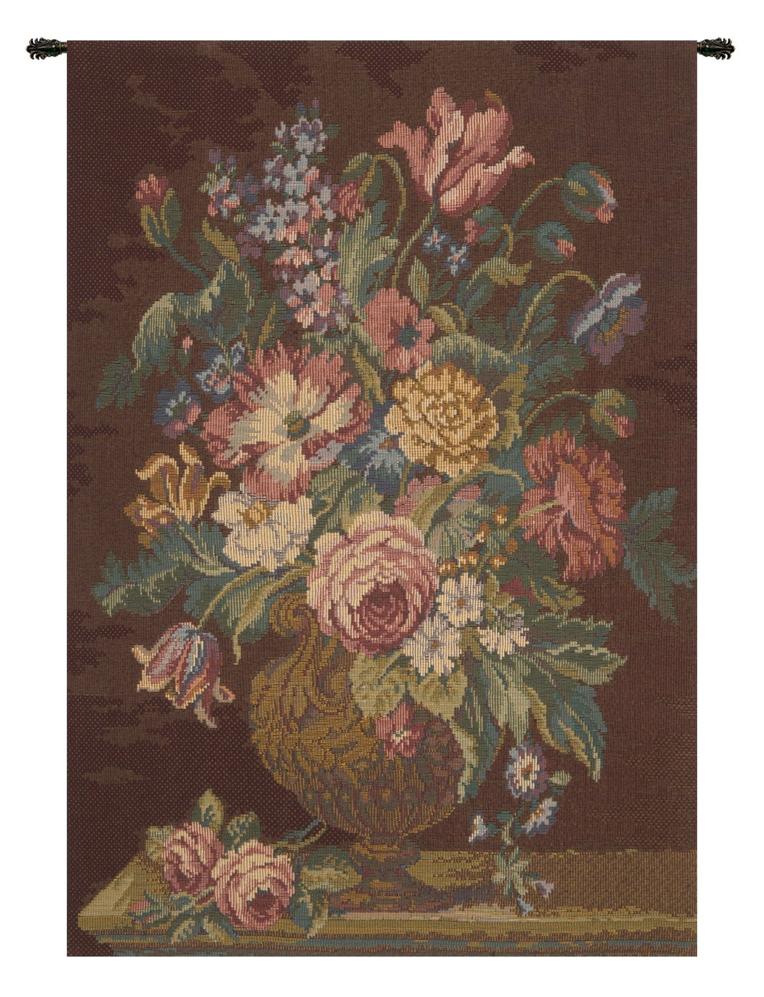 Vase with Flowers Brown Italian Tapestry - RoseStraya.com