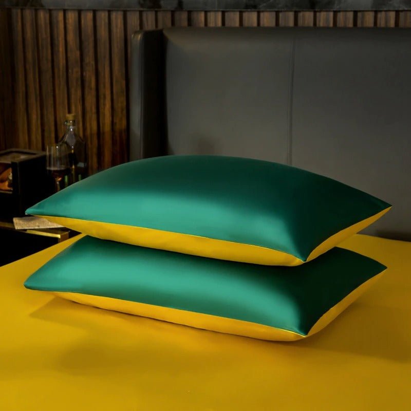 Zerua Emerald Green Gold Reversible Egyptian Cotton Duvet Cover Set - RoseStraya.com