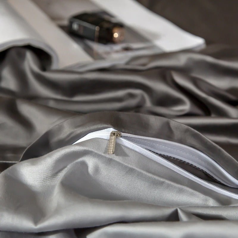 Zerua Grey Silver Reversible Egyptian Cotton Duvet Cover Set - RoseStraya.com