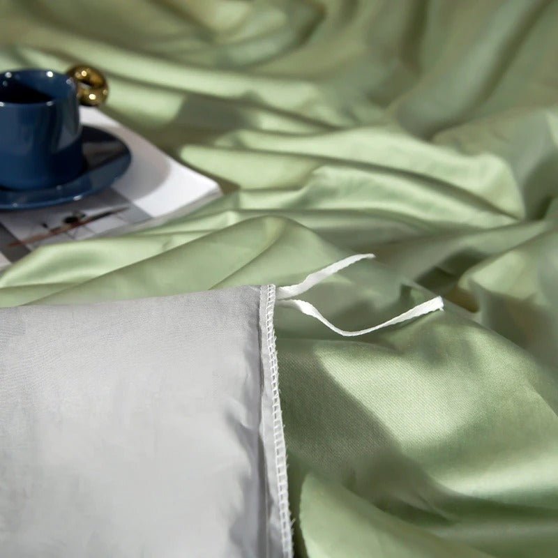 Zerua Light Green Silver Reversible Egyptian Cotton Duvet Cover Set - RoseStraya.com