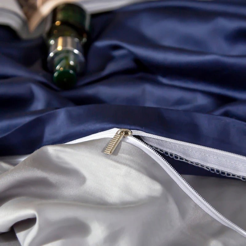 Zerua Royal Blue Silver Reversible Egyptian Cotton Duvet Cover Set - RoseStraya.com